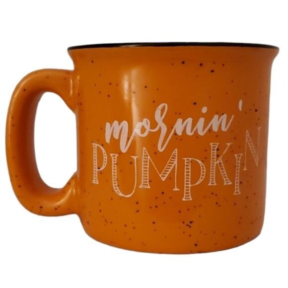 Orange Ceramic Mornin' Pumpkin 15 oz Cup Mug Fall Coffee Tea Hot Cocoa CHOCOLATE - Picture 2 of 12